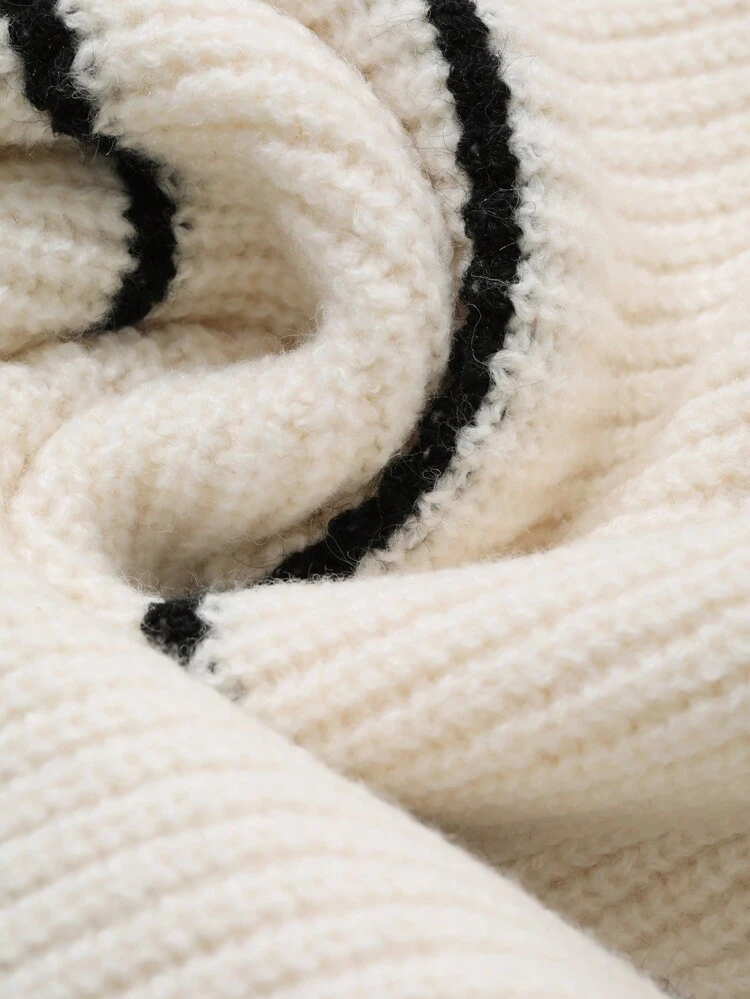 Women's Crew Neck Loose Striped Simple Knitted Sweater, Casual Everyday Wear