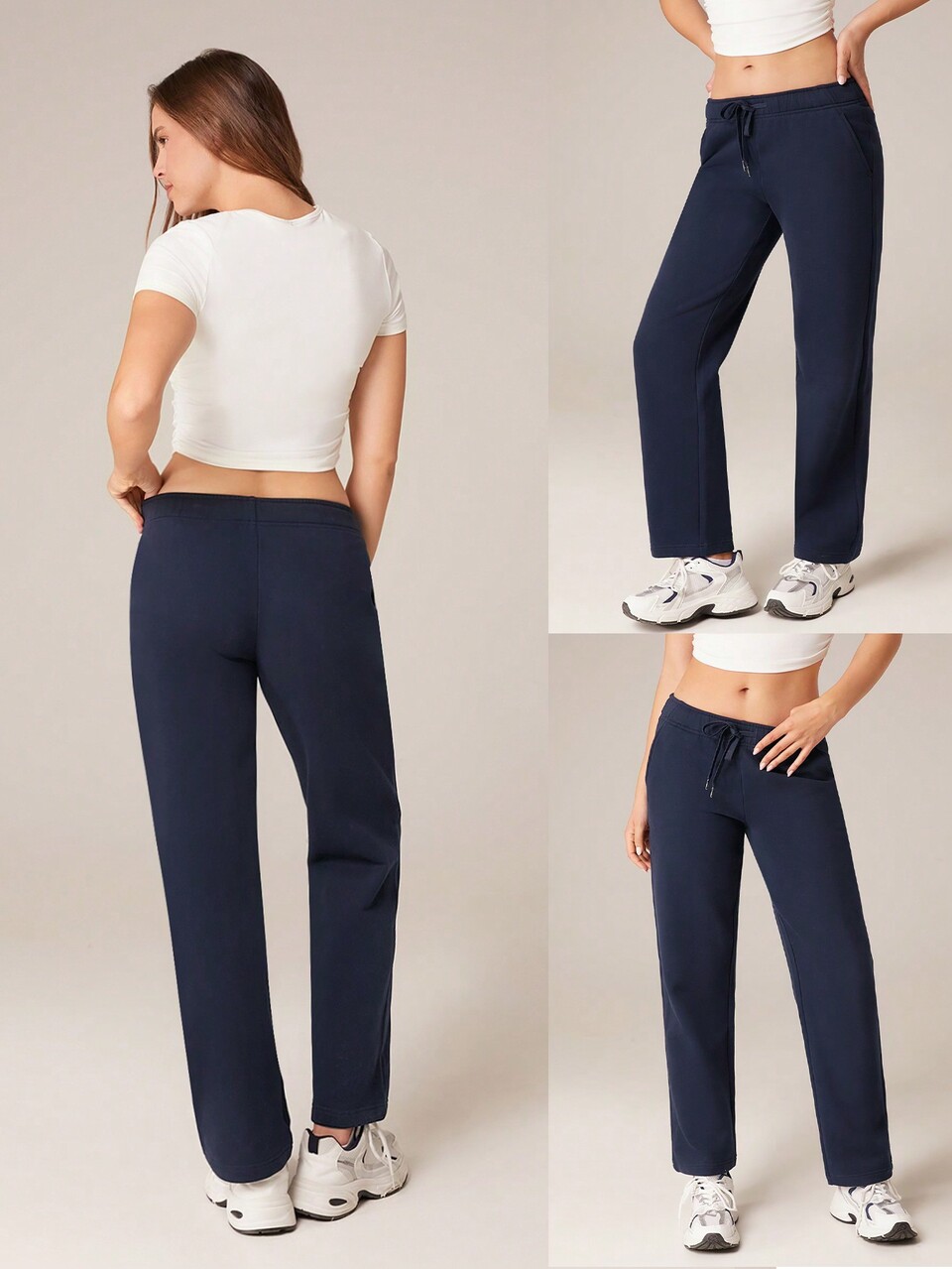 30'' Everyday Fleece Wide Leg Adjustable Drawstring Waist Basic Joggers Sweatpants With Side Pockets Daily Casual