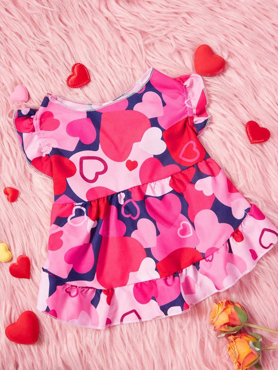 PETSIN 1pc Valentine's Day Pet Dog Dress, Cute Sweet Peach Pink Heart Open Front Cap Sleeve