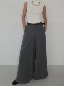 DAZY Pantalon ample casual à pattes larges avec poches de couleur unie pour femmes