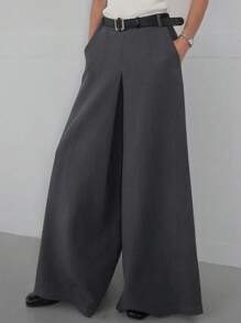 DAZY Pantalon ample casual à pattes larges avec poches de couleur unie pour femmes