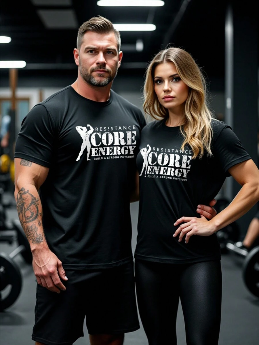 GymBeat Áo thun nam tay ngắn cổ tròn in hình khẩu hiệu, thích hợp mặc hàng ngày khi tập thể dục và thể thao, kiểu áo nén. - màu đen - Xem 1