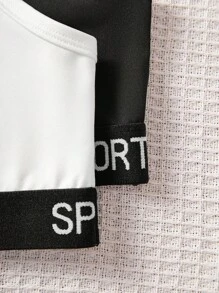 SHEIN 2pcs/Set Teen Girl Minimalist Sports Leisure Letter Graphic Elastic Soft & Breathable Camisole Tank Top