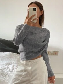 DAZY 2pcs/Set Women Solid Color Fitted Long Sleeve Sweater & Vest Pullover,Fall Clothes School - Grey - View 7