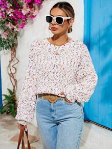 SHEIN VCAY Multicolor Confetti Print Women Pullover Sweater - Multicolor - View 4