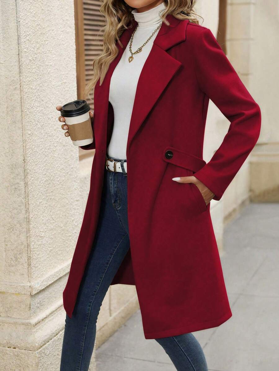 SHEIN Clasi Damski jednokolorowy dwurzędowy płaszcz z kołnierzykiem Piotrusia Pana, długimi rękawami, jesień/zima