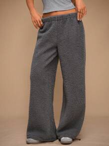 Forever 21 Women's Simple Solid Color Drawstring Warm Long Pants, Casual For Winter - Grey - View 1