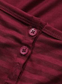 DAZY Áo thun nữ tay dài ôm vừa vặn, kẻ sọc, dáng ôm, thường ngày, áo crop top, quần áo mùa thu, áo phông kiểu học sinh - Đỏ - Xem 6