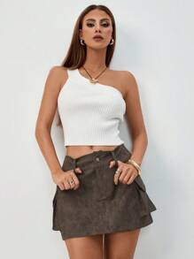 Chiquease 女士纹理 PU 面料低腰性感紧身口袋迷你裙