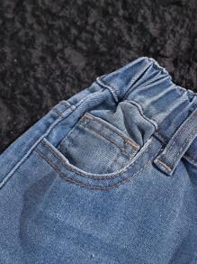 Cozy Pixies Young Boy Fashionable Distressed High Stretch Slim Fit Blue Jeans With Cargo Pocket,Leisure And Versatile For Kids Fall/Winter Outdoor Wear - Dark Wash - View 4