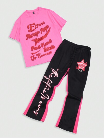 Street Life Men's Short Sleeve Printed Foamed T-Shirt & Pants Tracksuit