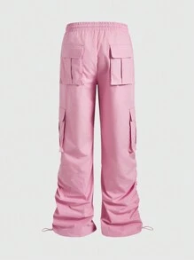 ROMWE MEN ROMWE Avant Men's Avant Pink Baggy Loose Drawstring Waist Casual Cargo Pants