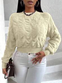 Zolique Women's Solid Color Crew Neck Long Sleeve Casual Pullover Sweater Knit Pullover Fall Winter Sweater - Apricot - View 5