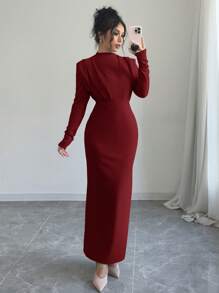 Firerie Women's Gathered Shoulder Pad Long Sleeve Dress