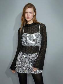 Maija 女士亮片银色短款吊带背心裙套装，时尚圣诞派对装，节日，除夕庆祝情人节，节日 - 銀色 - 查看 2