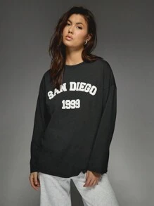 MISSGUIDED Oversize-Langarm-Shirt aus Wolle mit Grafik-Muster