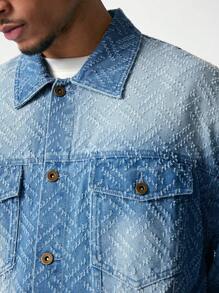ROMWE MEN Street Life 男式休闲水洗纹理牛仔夹克 - 藍色 - 查看 1