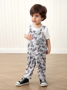 Dwuczęściowa biała koszulka dla chłopców z kamuflażowym kombinezonem, odpowiednia dla niemowląt do zabawy, dzięki czemu wyglądają bardziej modnie