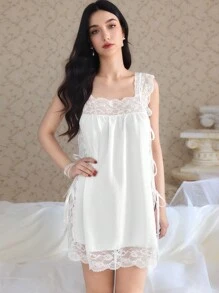 Đồ ngủ nữ dây buộc rộng thoải mái mềm mại thân thiện với da Countryside - trắng - Xem 7