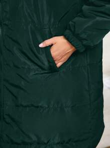 Plus Size Front Zipper Long Sleeve Pocket Minimalist Hooded Winter Clothes Jacket