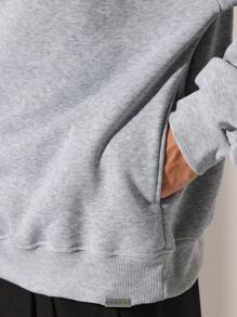 SUMWON Premium Oversized Heavyweight Pullover Hoodie Streetwear Arabic Script Design Winter Essential Minimalist Athleisure Comfort Casual Urban Sport Fashion - Grey - View 6