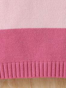Baby Girl Front Button Long Sleeve Solid Color Patchwork Minimalist Top - Multicolor - View 5