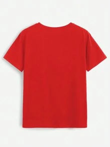 SHEIN EZwear 休闲宽松2025新年图案圆领短袖女式T恤，适合夏季 - 紅色 - 查看 5