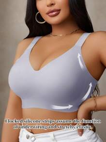 Áo ngực không dây liền mạch Jelly Stripe cỡ lớn hỗ trợ mềm mại có đệm nâng ngực, 1 chiếc - Màu tím - Xem 3