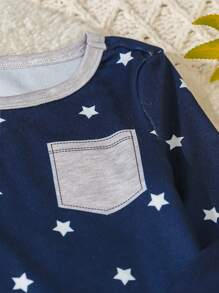 SHEIN 3 Stück/Set Baby Jungen Sterne Muster figurbetonter Langarm-Oberteil und Hose Pyjama/Freizeitbekleidung Set, Navy Blau, Weiß & Grau - Verschiedenfarbig - Übersicht 6