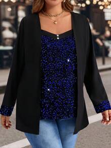 EMERY ROSE 大码女式秋冬黑色二合一衬衫 - 藍色 - 查看 6