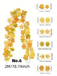 1Pc 2M Long Artificial Autumn Maple Leaf Garland Simulation Plant, Autumn Hanging Autumn Leaf Vine, 7 Styles Available, Suitable For Weddings, Dinner Decorations, Suitable For Gardens, Stairs, Corridors, Dining Tables, Curtain Decorations, Home Decorations, Autumn Decorations