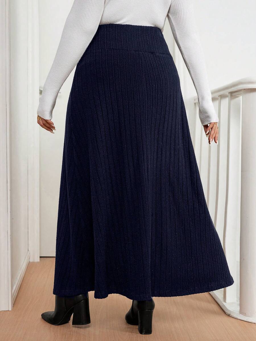 SHEIN Clasi Jupe longue jusqu'aux chevilles noire c?�tel?�e style trap?�ze pour femmes grandes 