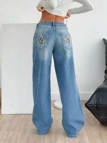 EURMUSE LOW RISE LOOSE FIT JEAN WITH LEOPARD POCKET - Medium Wash - View 4