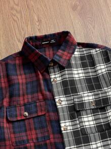 Manfinity VCAY Áo sơ mi nam cổ bẻ màu tương phản kẻ sọc, thích hợp mặc vào mùa thu, giáng sinh, cặp đôi, mặc hàng ngày linh hoạt - Đỏ - Xem 4