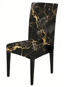 1pc Elegant Gold Marble Pattern Slipcover, For Home, Hotel, Party, Kitchen, Bedroom Chair,Fall Decor,Autumn Decor,Room Decor - Black - View 3
