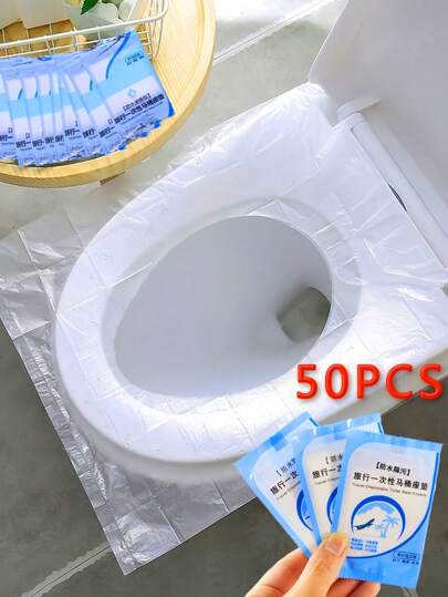 50 قطعة أغطية مرحاض يمكن التخلص منها، واقية صحية، مقاومة للماء وقابلة للحمل - ضروريات السفر للطائرة والفندق والتخييم ، سجادة حمام صحية صيفية