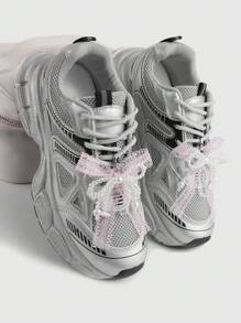 ROMWE Kawaii 2件套ins风可爱精致手工串珠白色仿珍珠、仿水晶、粉色网纱蝴蝶结龙虾扣DIY鞋靴装饰组合套装，适合女性和女孩日常佩戴或作为礼物 - 粉色 - 查看 7