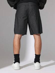 SUMWON Slim Fit Pinstripe Denim Short - Black - View 5