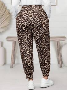 EMERY ROSE Plus Size Women's Leopard Print Ruched Ankle Casual Baggy Pants,Spring