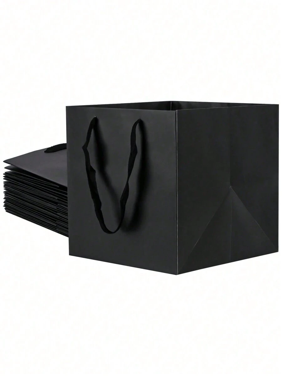 SHEIN Set de 3 bolsas de regalo grandes negras con asas, bolsas de regalo cuadradas a granel, bolsas grandes para compras y mercancía, bolsas para bodas, fiestas de cumpleaños, dulces, manualidades, bolsas de papel pequeñas a granel con asas, cajas de almacenamiento.