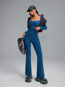 Innovista Damen Langarm sexy rückenfrei figurbetonter Jumpsuit mit weitem Bein, schwarzer Jumpsuit Workout, Jumpsuit für Frauen, Jumpsuit, Tennis Damen Outfits, Bauchformende & Po-hebende Jumpsuit-Shorts, Yoga, Gym, Motorrad, Spandex, Herbst-Winter-Bekleidung, Pilates, Outdoor Yoga