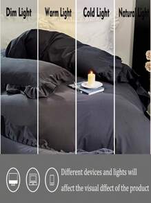 3pcs Black Lace Bedding Set Includes 1 Duvet Cover And 2 Pillowcases, Brushed Fabric, Machine Washable, For Bedroom - Black - View 7