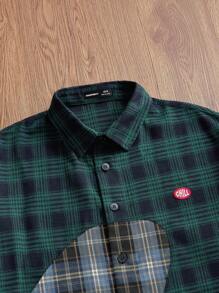 Manfinity VCAY Áo sơ mi nam dài tay kẻ sọc dệt chắp vá, thời trang mặc hàng ngày - màu xanh lá - Xem 3