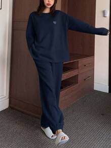 DAZY Minimalist Heart Pattern Casual Loungewear Set - Blue - View 5
