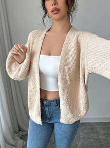 SHEIN Unity جاكيت كارديجان ناعم وفلفي جديد لفصلي الخريف والشتاء ، كنزة صوفية فضفاضة كبيرة الحجم للنساء - لون مشمشي - مشاهدة 3