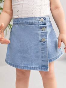 SHEIN Nova Glow Baby Girl Casual Distressed Denim Skort - Light Wash - View 5