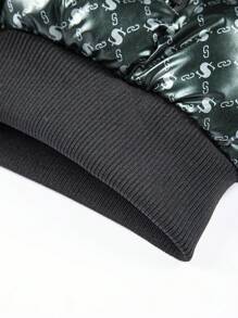 Manfinity Homme Men's Letter Print Zippered Hooded Jacket For Winter - Green - View 3