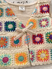 SHEIN LMoss Kids LMoss Baby Girl Lovely Versatile Vacation Knitted Cardigan, Summer - Multicolor - View 3