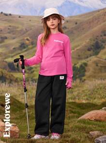 SHEIN 2pcs/Set Tween Girls' Casual Patchwork Pants, Minimalist Fashion For Daily Wear