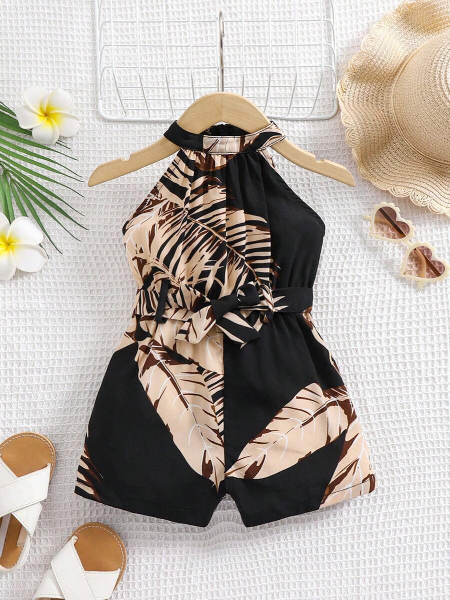 Travachic KIDS Baby Girl's Cute Floral Print Romper, Summer Holiday - Black - View 1